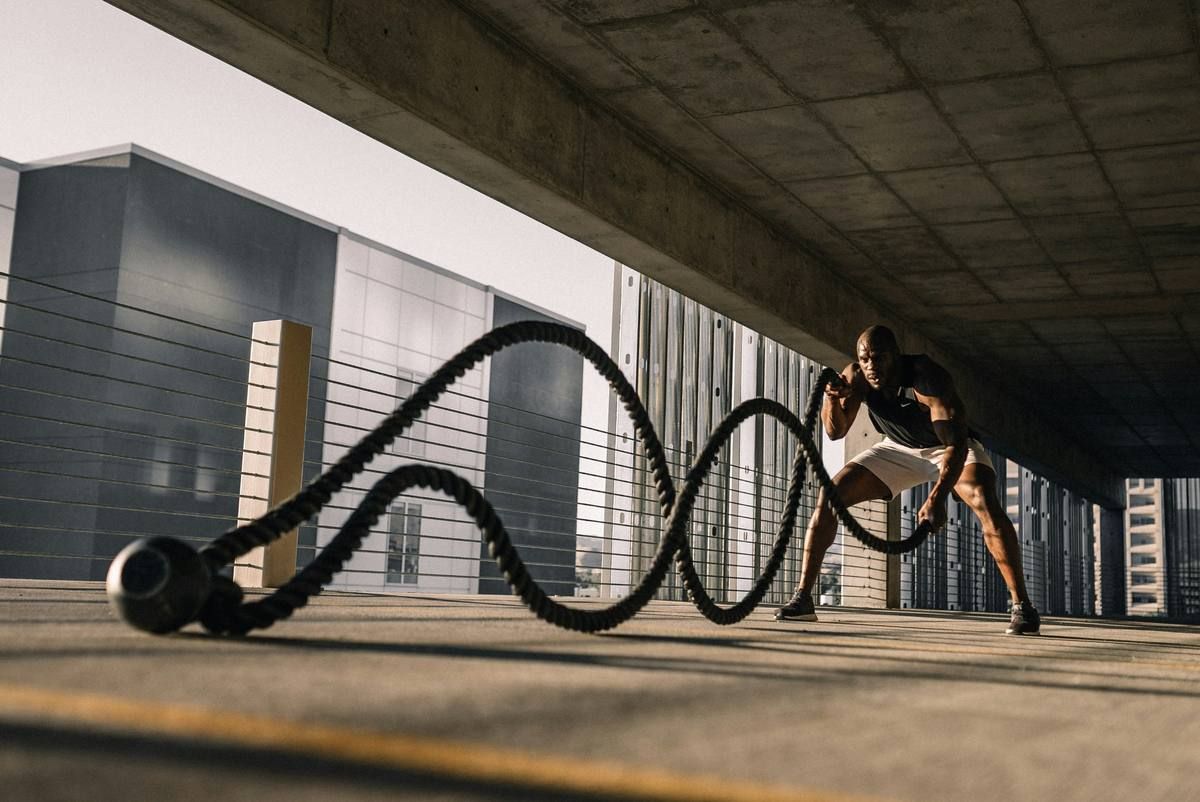 Battle rope training outdoors